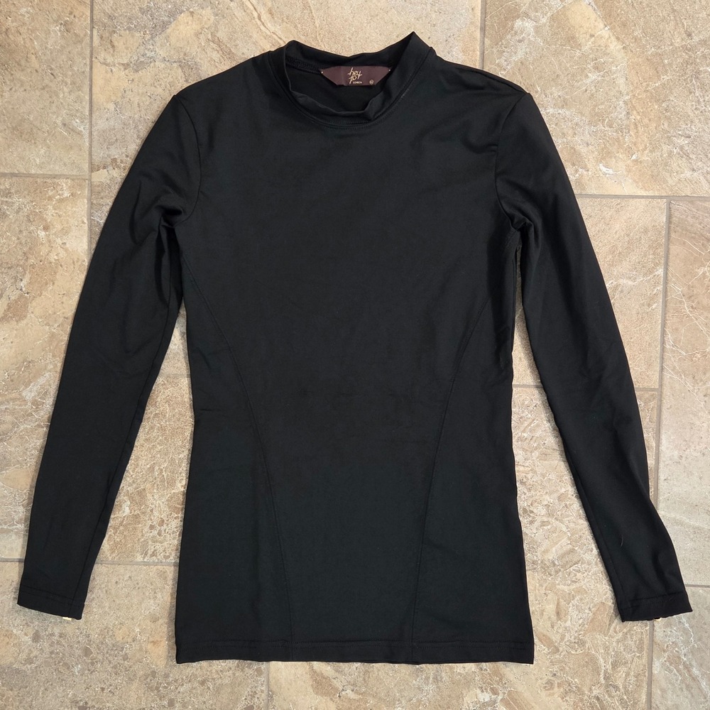 Hey Jo London Womens Black‎ Mock Neck Long Sleeve Athletic Top Gold Cuff Zips XS